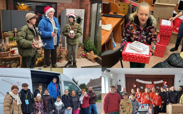 Grupa ludzi zbierająca fundusze na pomoc w świątecznym klimacie.