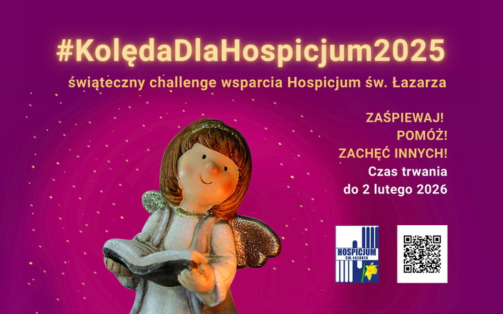 Plakat promujący akcję charytatywną dla hospicjum.