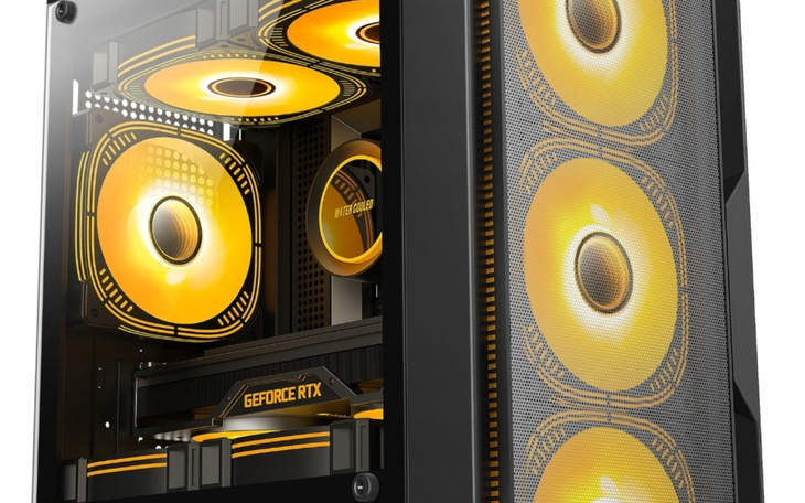 Nowoczesna obudowa komputera z podświetleniem LED.