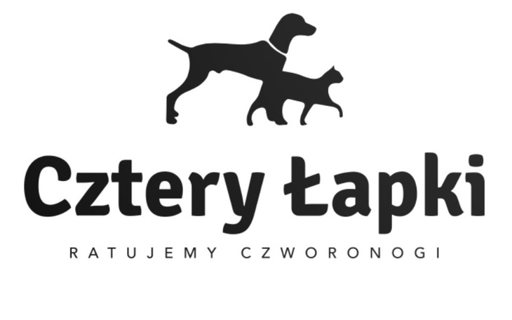 Logo 'Cztery łapki' z wizerunkiem psa i kota.