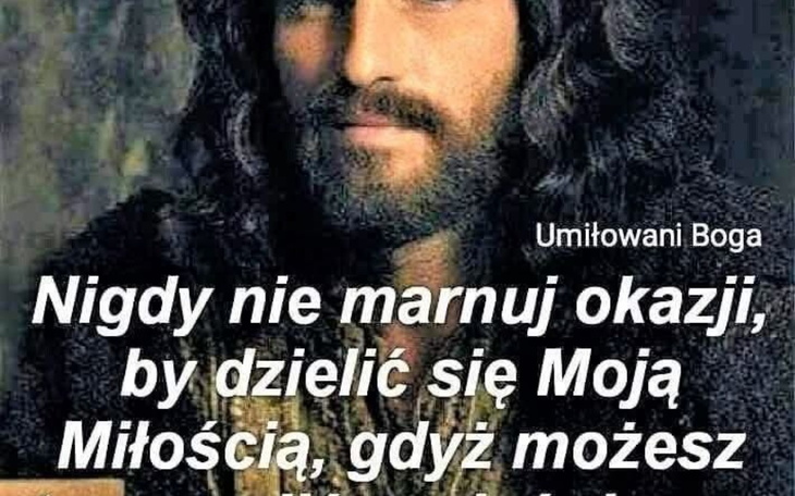 Cytat o miłości, z wizerunkiem mężczyzny w długich włosach.