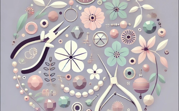 Kolorowe narzędzia i ozdoby w artystycznym układzie.