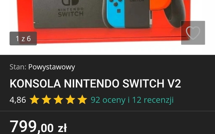Konsola Nintendo Switch V2 w opakowaniu, cena 799 zł, ocena 4,86.