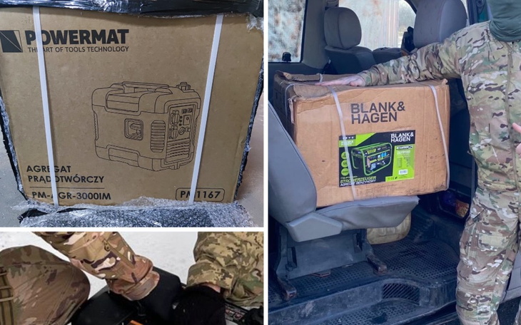 Sprzęt do pracy w terenie, w tym generator i narzędzia.