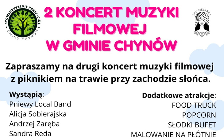Plakat zapraszający na koncert muzyki filmowej.