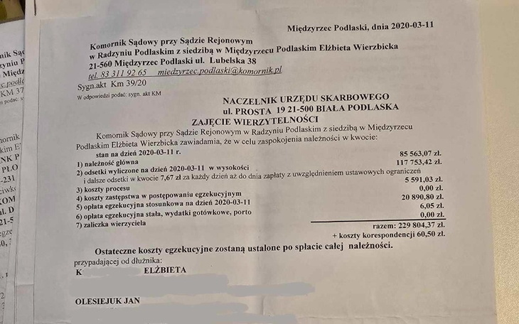 Dokument urzędowy z danymi osobowymi i datą.