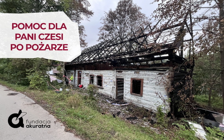 Zniszczony dom po pożarze, potrzebna pomoc dla właścicieli.