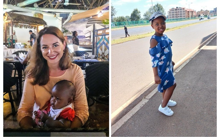 Kobieta z dzieckiem w restauracji oraz dziewczynka na ulicy.