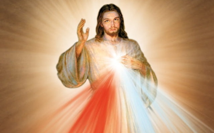 Obrazek przedstawiający Jezusa z promieniami miłosierdzia.