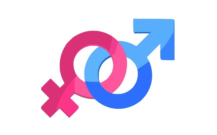 Symbol płci męskiej i żeńskiej w kolorach różowym i niebieskim.