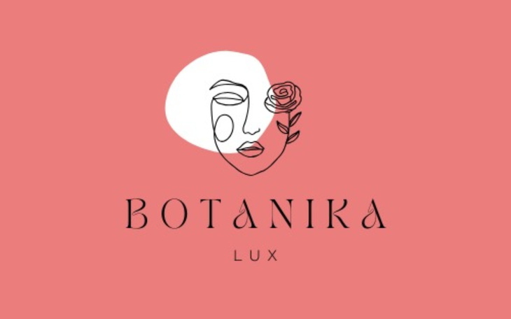 Logo 'Botanika Lux' na różowym tle.