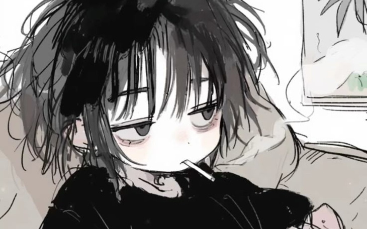 Ilustracja przedstawiająca postać w stylu anime, z papierosem w ustach.