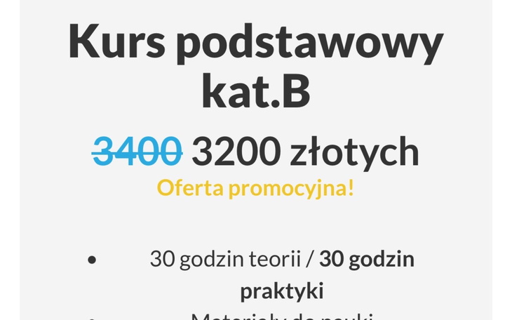 Ogłoszenie o kursie prawa jazdy kat. B z promocją.