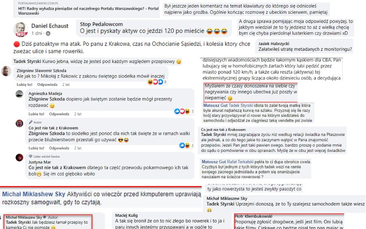 Zrzuty ekranu z komentarzami na portalu społecznościowym.