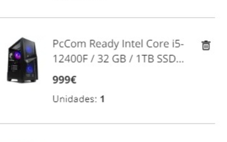 Zdjęcie komputera z podzespołami i ceną 999€.