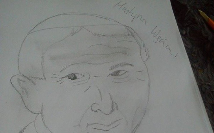 Rysunek mężczyzny z wyraźnymi rysami twarzy.