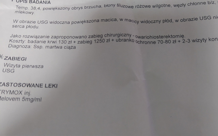 Dokument medyczny z opisem badania i zaleceniami.