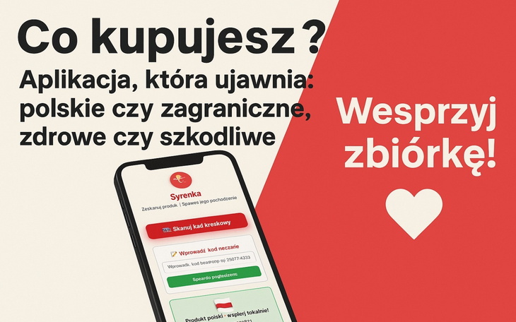 Aplikacja mobilna do oceny produktów, z hasłem wsparcia.