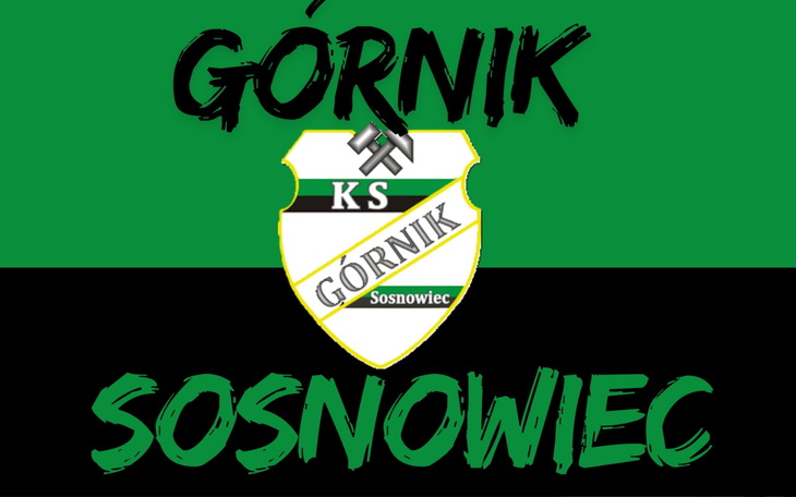 Logo klubu piłkarskiego Górnik Sosnowiec na zielonym tle.