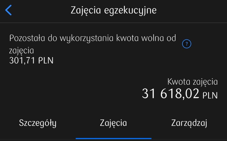 Zrzut ekranu z aplikacji, pokazujący saldo finansowe.