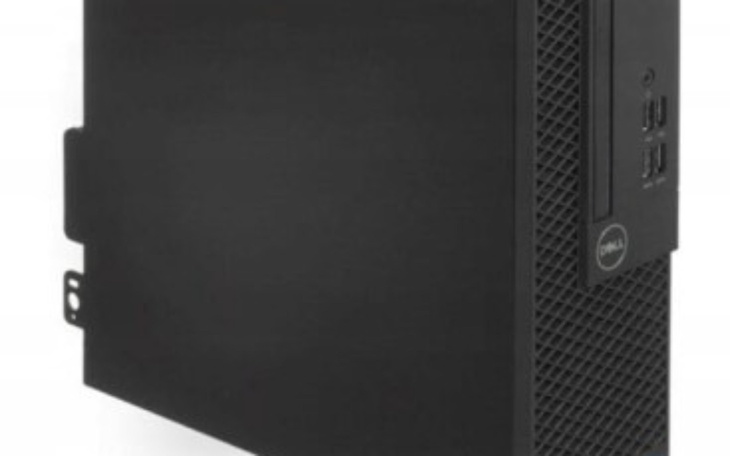 Czarny komputer stacjonarny, widok z boku.