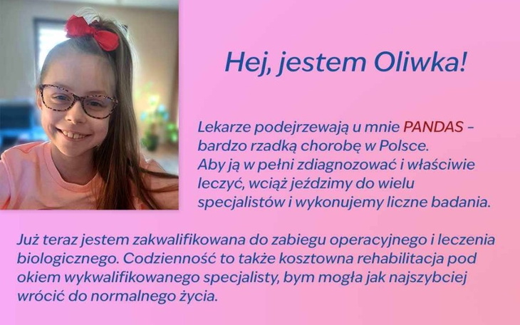 Dziewczynka z okularami, opowiadająca o swojej chorobie.