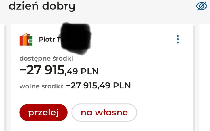 Zrzut ekranu z aplikacji bankowej, pokazujący saldo konta.