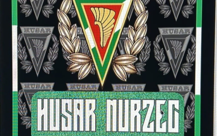 Logo z symbolem husarzy, z zielonym tłem.