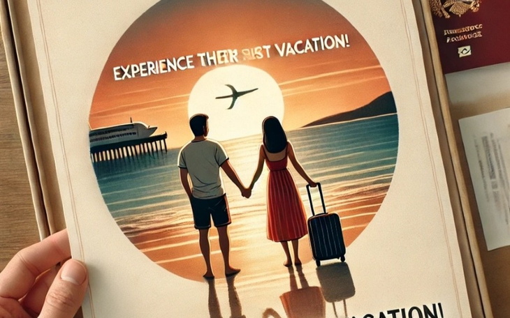 Ilustracja pary na wakacjach, trzymającej walizkę.