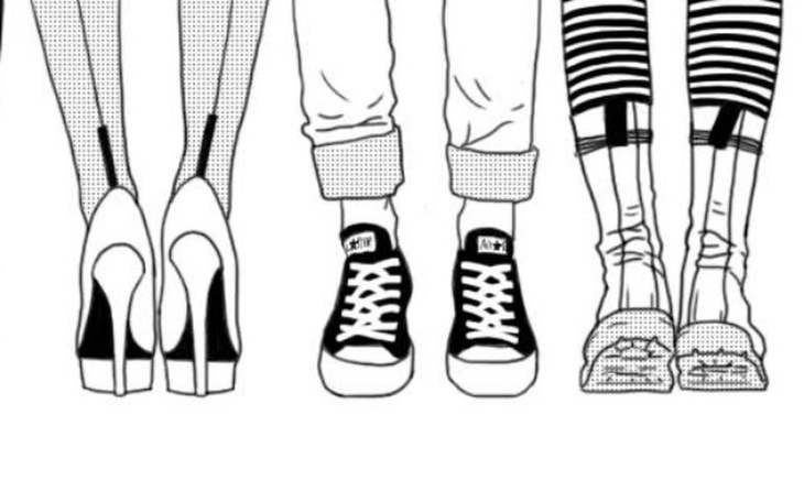 Rysunek przedstawiający różne rodzaje obuwia.