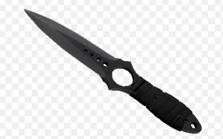 Czarny nóż z ostrzem, leżący na przezroczystym tle.