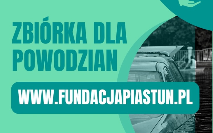 Plakat z informacją o zbiórce dla powodzian.
