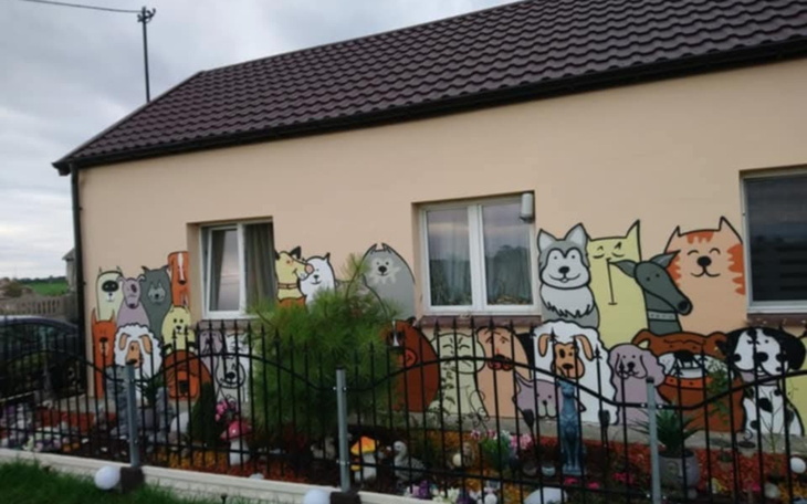 Murale przedstawiające różne zwierzęta na ścianie budynku.