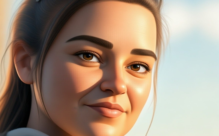 Ilustracja młodej kobiety z uśmiechem na twarzy.