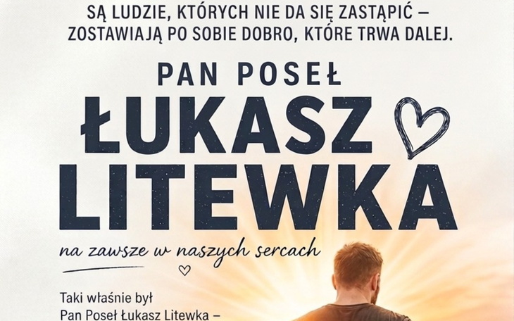 Plakat upamiętniający Łukasza Litewkę z przesłaniem.