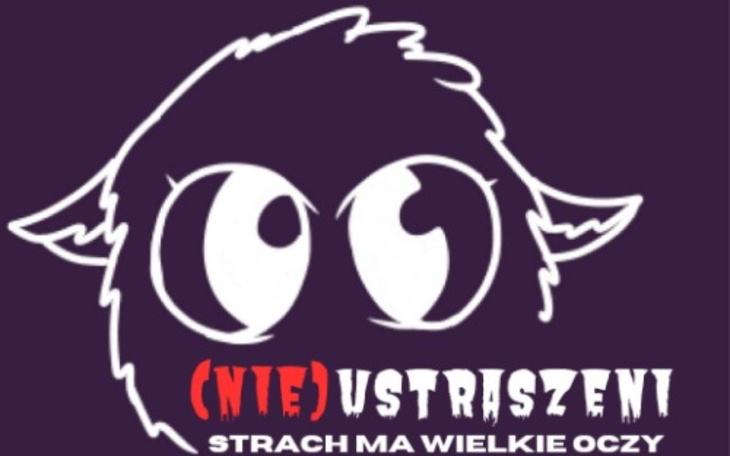 Grafika z dużymi oczami i napisem o strachu.