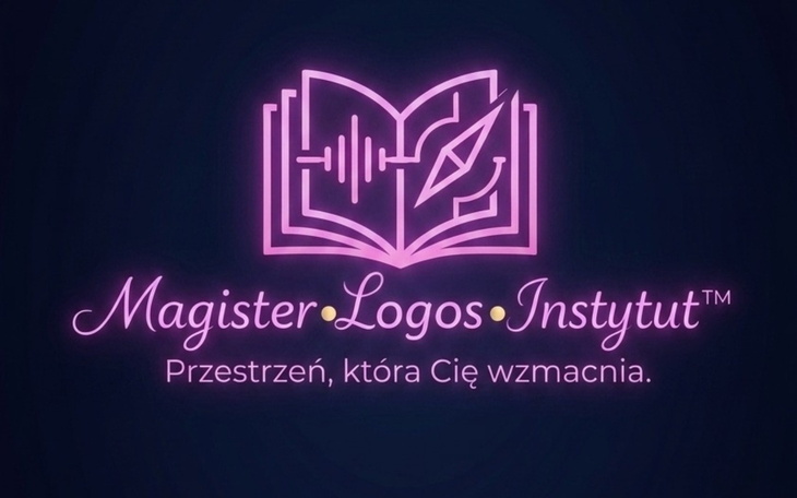 Logo instytutu Magister Logos z hasłem motywacyjnym.