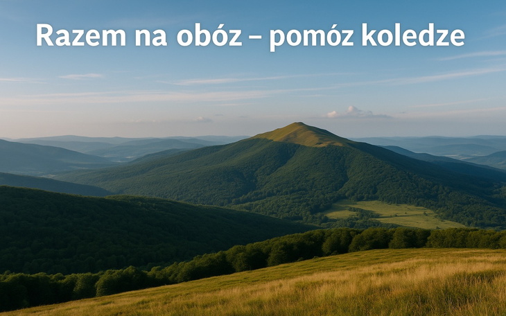 Widok na góry, zachęta do wsparcia obozu.