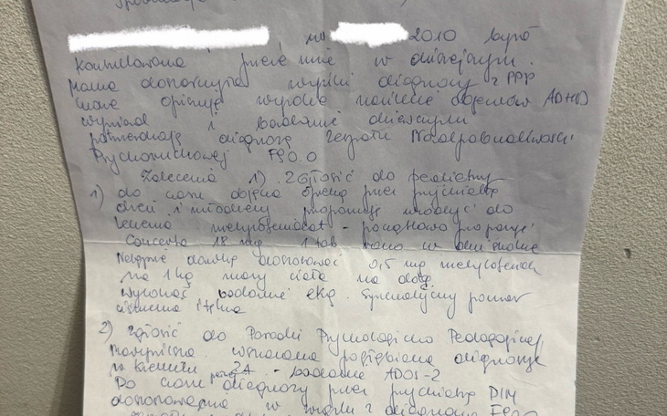 Notatka dotycząca terapii i diagnozy ADHD.
