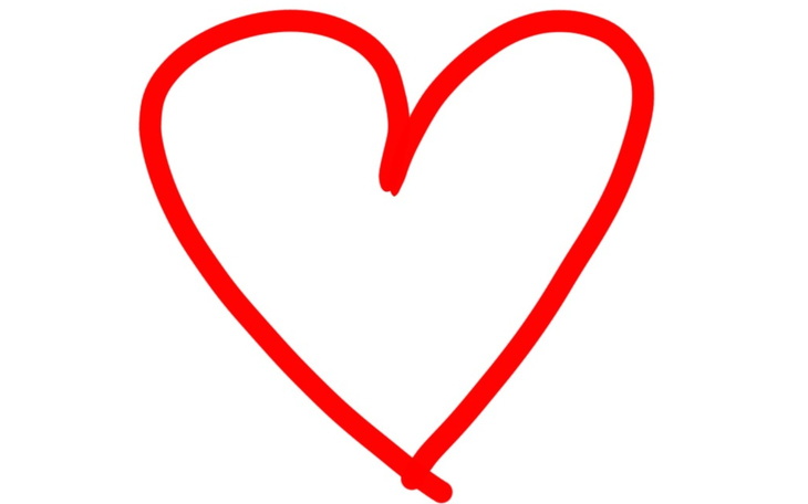 Czerwone serce narysowane na białym tle.