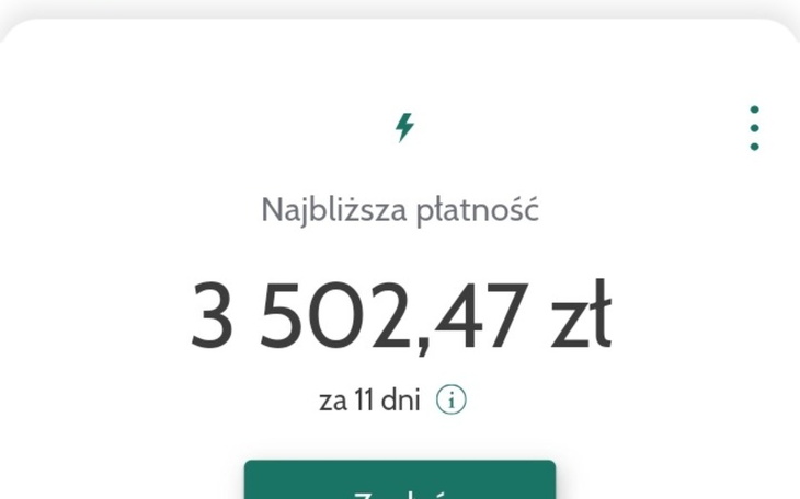 Zrzut ekranu z aplikacji pokazujący najbliższą płatność.
