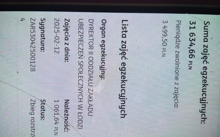 Dokument przedstawiający szczegóły egzekucji.