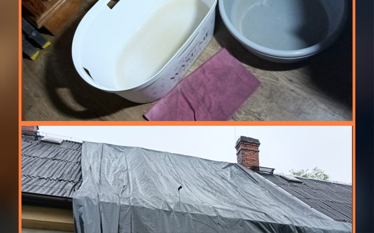 Przygotowania do naprawy dachu z użyciem materiałów ochronnych.