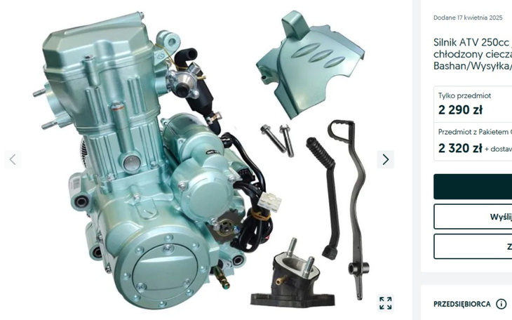 Silnik ATV 250cc, z różnymi częściami w zestawie.