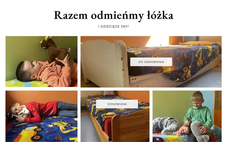 Dziecięce łóżka w procesie odnawiania, kolorowe pościele.