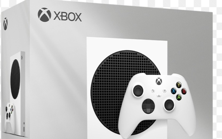 Konsola Xbox z kontrolerem, na białym tle.