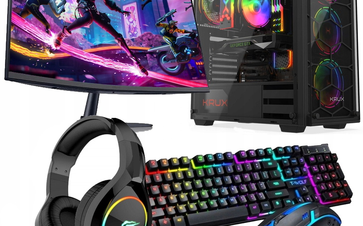 Zestaw komputerowy do gier z kolorowym podświetleniem.