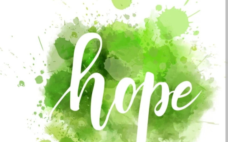 Grafika z napisem 'nadzieja' na zielonym tle.