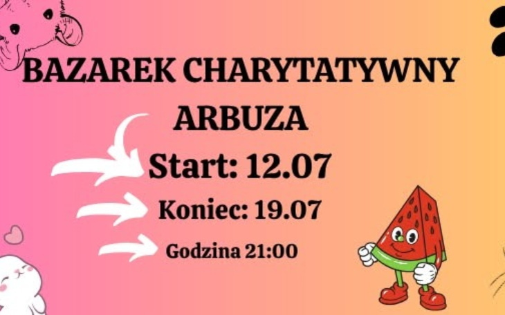 Plakat zapraszający na charytatywny bazarek.