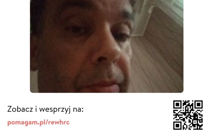 Mężczyzna w zbliżeniu, z informacją o wsparciu na stronie.